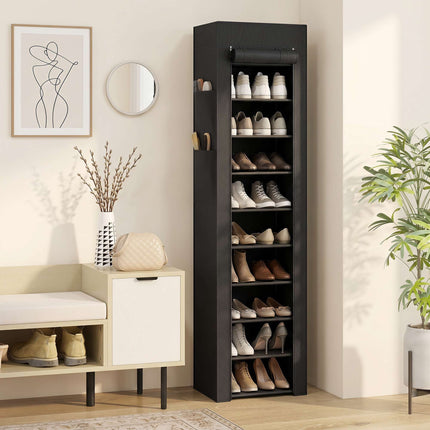 Metal Shoe Rack with Dustproof Cover, Holds 20 Pairs, Black