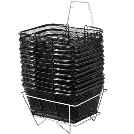 Metal Shopping Baskets With Handles, 12-Pack, Stand
