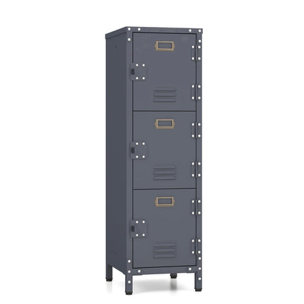 Metal Storage Locker with 3 Lockable Doors, Adjustable Feet