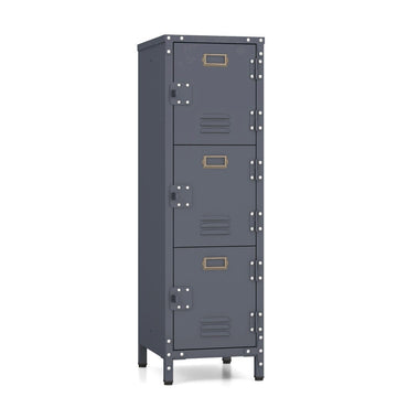 Metal Storage Locker with 3 Lockable Doors, Adjustable Feet