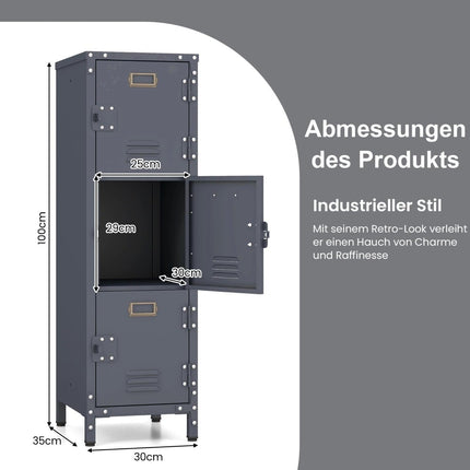 Metal Storage Locker with 3 Lockable Doors, Adjustable Feet