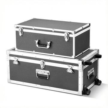 Metal Storage Trunks Set of 2 With Locks and Casters