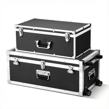 Metal Storage Trunks Set of 2 with Locks, Wheeled