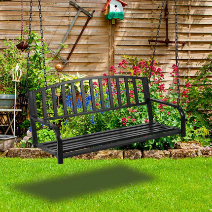 Metal Swing Bench for 2 – Armrests, Curved Seat
