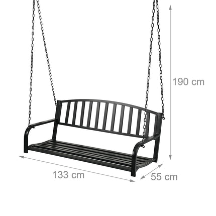 Metal Swing Bench for 2 – Armrests, Curved Seat