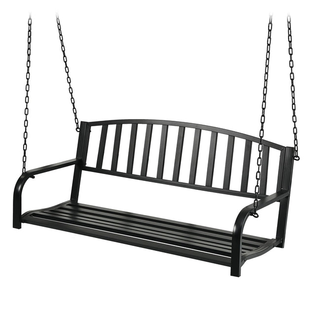 Metal Swing Bench for 2 – Armrests, Curved Seat
