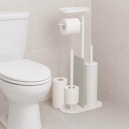 Metal Toilet Paper Holder with Brush and Shelf
