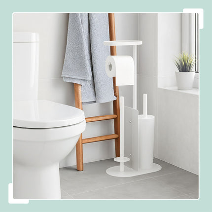 Metal Toilet Paper Holder with Brush and Shelf