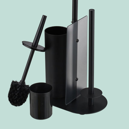 Metal Toilet Paper Holder with Brush and Shelf