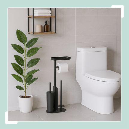 Metal Toilet Paper Holder with Brush and Shelf