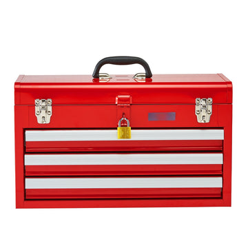 Metal Tool Box, 20.5-Inch, 3-Drawer, Locking, Red