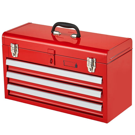 Metal Tool Box, 20.5-Inch, 3-Drawer, Locking, Red