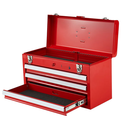Metal Tool Box, 20.5-Inch, 3-Drawer, Locking, Red