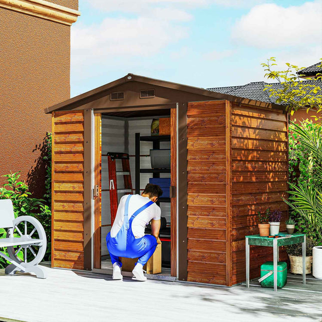 Metal tool shed with gable roof, wood look, 3 m²