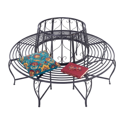 Metal Tree Bench, 160 cm Diameter, Black Steel