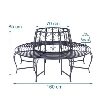 Metal Tree Bench, 160 cm Diameter, Black Steel