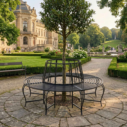 Metal Tree Bench, 160 cm Diameter, Black Steel