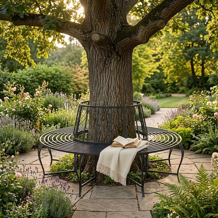 Metal Tree Bench, 160 cm Diameter, Black Steel