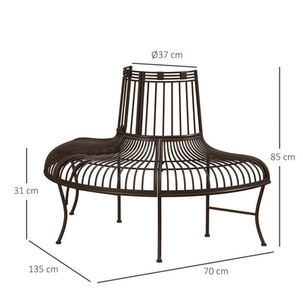 Semi-circular metal tree bench for 37 cm logs, 135 x 70 x 85 cm
