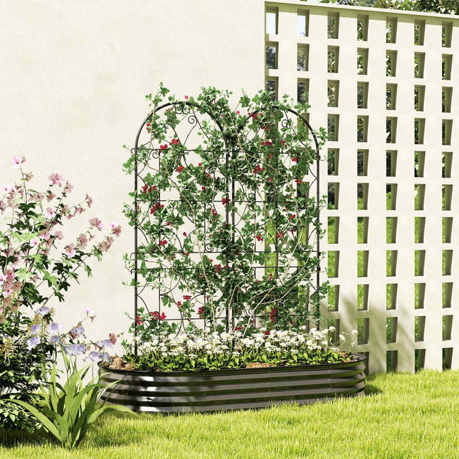 Black stainless metal trellis set for climbing plants, 50x150 cm