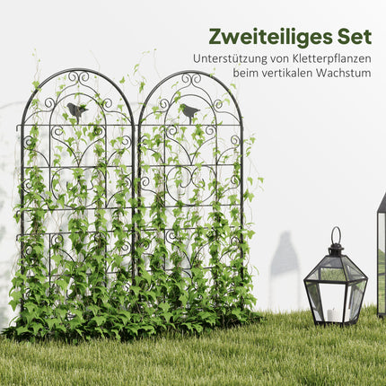 Metalen hekwerk, set van 2, voor het inpluggen, roestvrij hekwerk met vogelmotief voor klimplanten, 50 x 120 cm, hekwerk voor kamerplanten, plantenrek voor tomaten, bloemen, klimplanten, zwart Aosoom