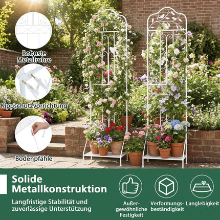 Metal Trellis for Climbing Plants with Foldable Shelf
