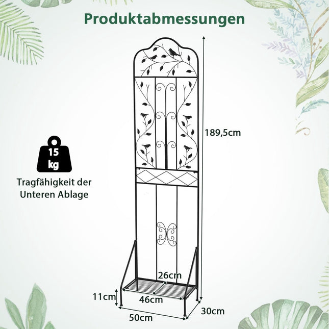 Metal Trellis for Climbing Plants with Folding Shelf