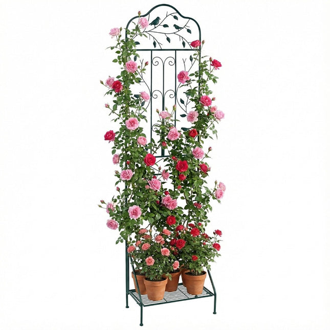 Metal Trellis with Foldable Shelf for Climbing Plants
