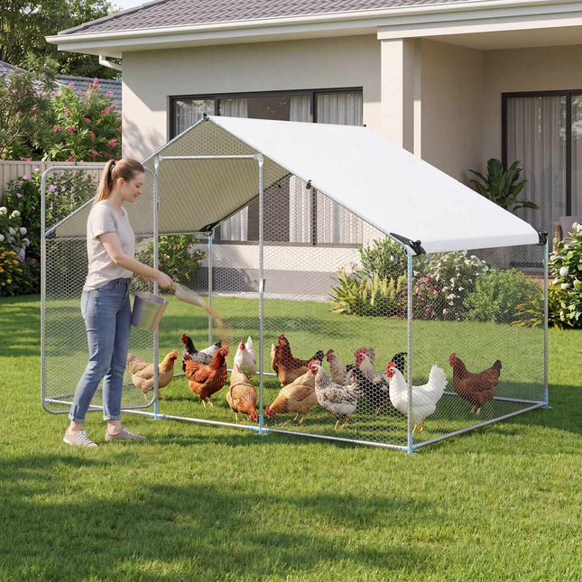 Metal Walk-In Chicken Coop, 300 x 203 x 202 cm, PE Canopy