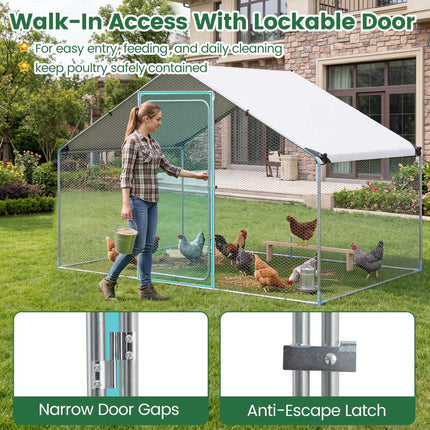 Metal Walk-In Chicken Coop, 300 x 203 x 202 cm, PE Canopy