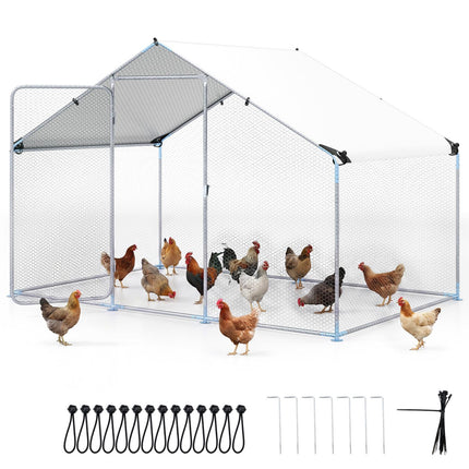 Metal Walk-In Chicken Coop, 300 x 203 x 202 cm, PE Canopy