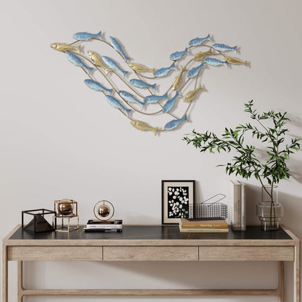 Metal Wall Art, Fish Design, Rust-Resistant, Light Blue
