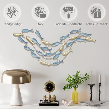 Metal Wall Art, Fish Design, Rust-Resistant, Light Blue