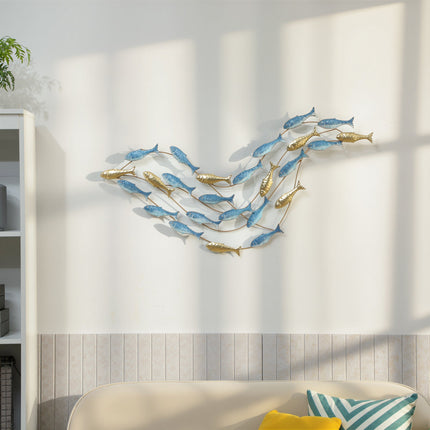 Metal Wall Art, Fish Design, Rust-Resistant, Light Blue