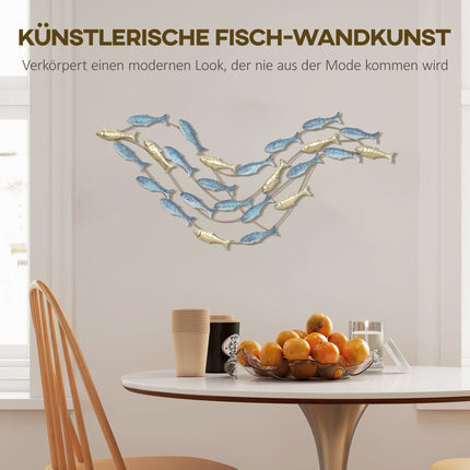 Metal Wall Art, Fish Design, Rust-Resistant, Light Blue