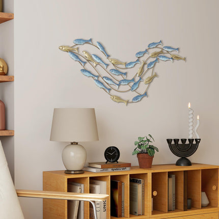Metal Wall Art, Fish Design, Rust-Resistant, Light Blue