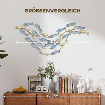 Metal Wall Art, Fish Design, Rust-Resistant, Light Blue