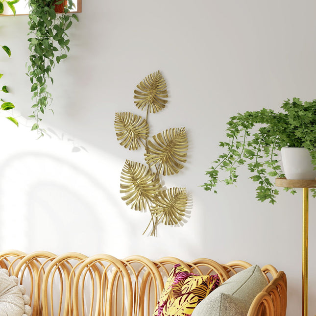 Metal Wall Decor Set, Gold Leaf Design