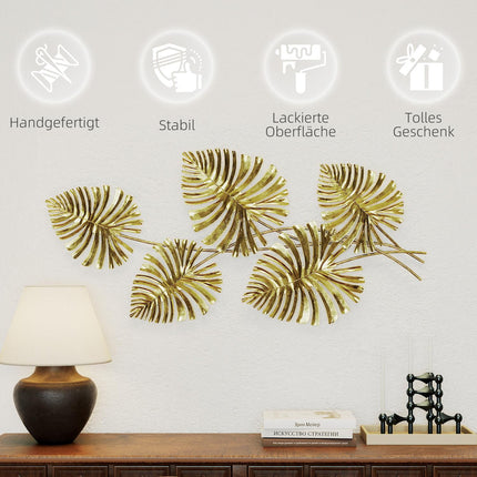 Metal Wall Decor Set, Gold Leaf Design