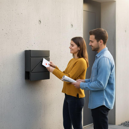 Metal Wall-Mounted Postbox with Newspaper Holder