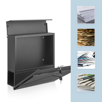 Metal Wall-Mounted Postbox with Newspaper Holder