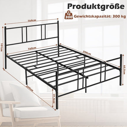 Metal bed frame platform bed frame with headboard and footboard 200 x 160 cm black
