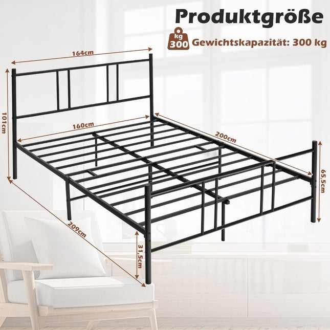 Metal bed frame platform bed frame with headboard and footboard 200 x 160 cm black