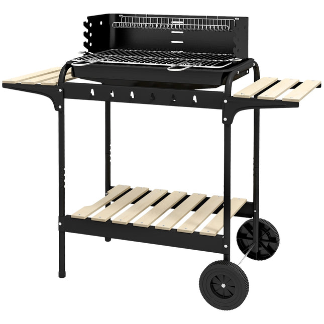 Metal charcoal grill - adjustable grid, wheels, shelf
