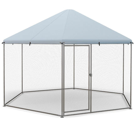 Metal chicken coop with wire mesh & lockable door & waterproof cover