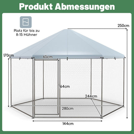 Metal chicken coop with wire mesh & lockable door & waterproof cover