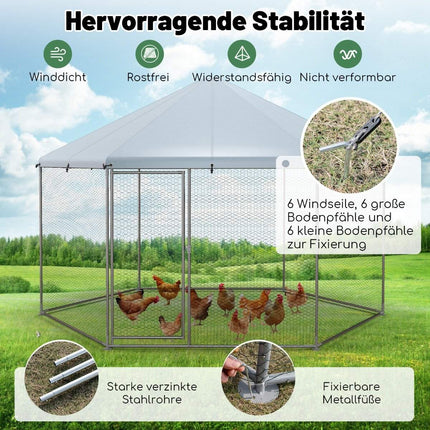 Metal chicken coop with wire mesh & lockable door & waterproof cover