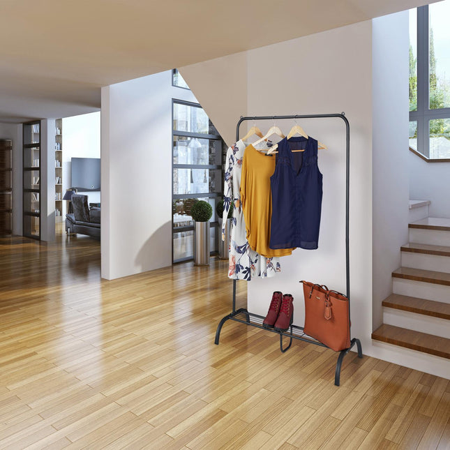 Metal clothes hanger with shelf