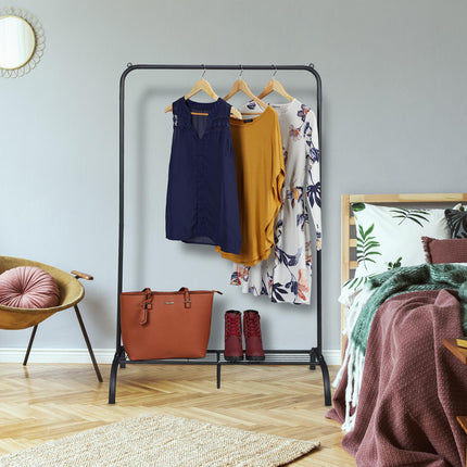 Metal clothes hanger with shelf