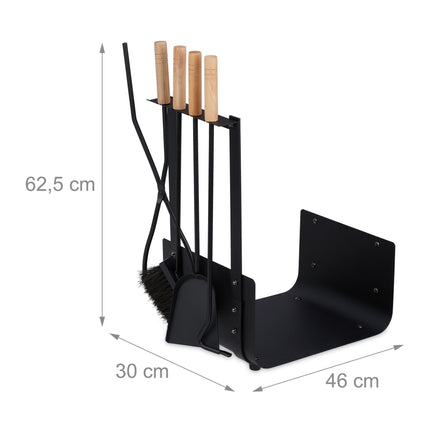 Metal firewood basket with stove tools